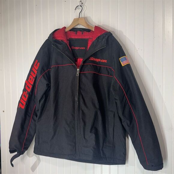 Snap-on Tools Pacer Jacket XL Black Red Workwear Flag Patch Hooded Mechanic Gear - Picture 1 of 10